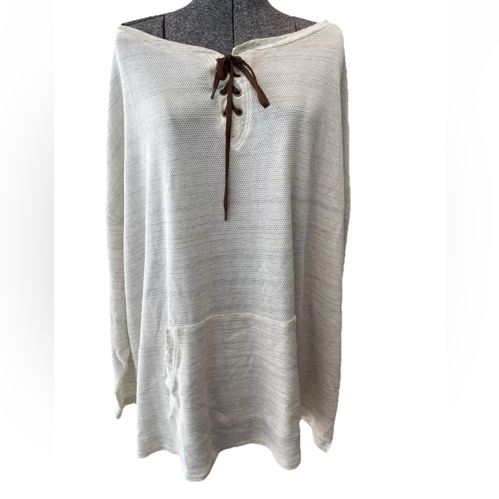 🆕Chaps NWT women 3X waffle wear pullover‎ with pockets-oatmeal/gray tie front